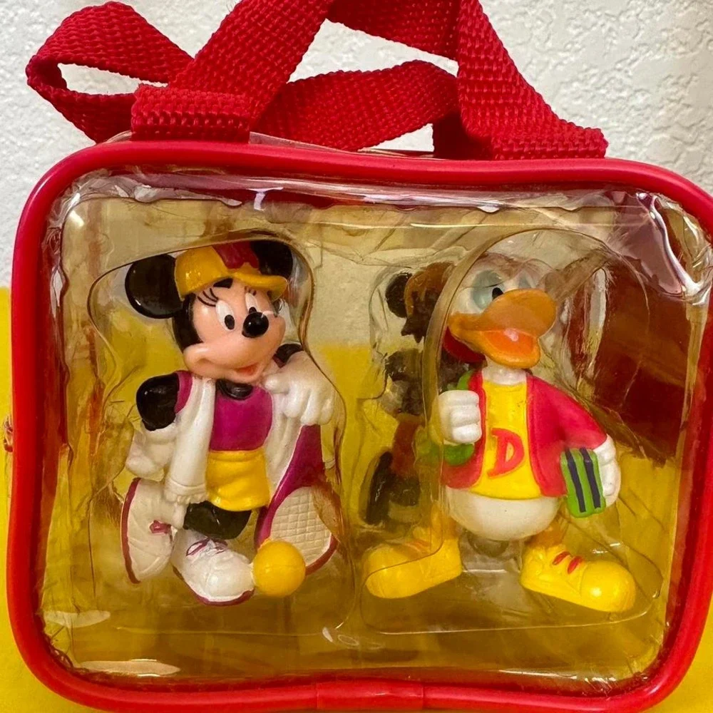 Disney Mickey & Friends Figurine Set in Red Zippered Case - Vintage Collectible